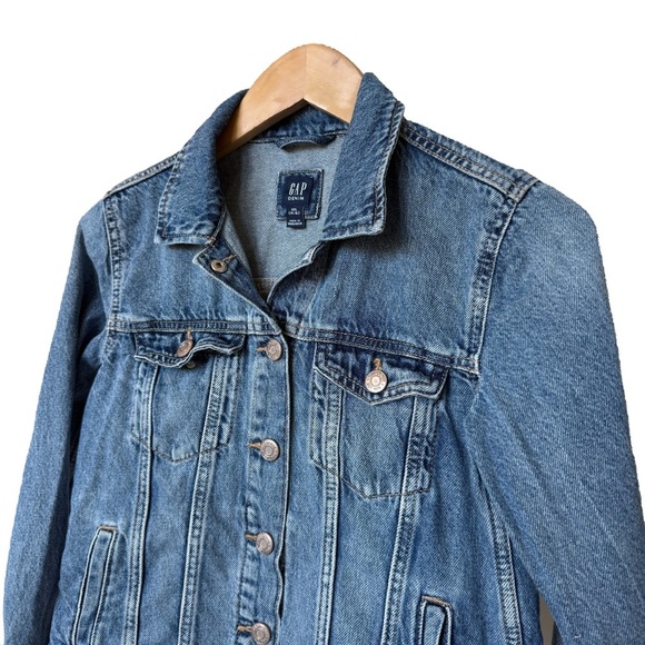 Gap Kids Girl Trucker Denim Jacket Blue Size 14-16 Snap Front Long Sleeve Casual - Picture 2 of 12
